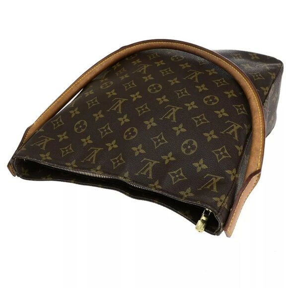 LOUIS VUITTON Logo Looping GM Shoulder Bag Monogram Leather Brown - Picture 3 of 16